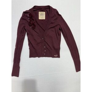 Hollister Women's Sweater Size M Gently Used Coquette Red/Burgundy Long Sleeve